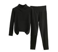 Schlafanzüge Damen Lang Baumwolle,Pyjama Set Oberteil Rollkragen + Pyjamahose Schlafanzug Nachtwäsche Zweiteiliger Tops Leggings Weich Lounge Sets Warmer Stretch Anzug für Herbst Winter