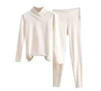 Schlafanzüge Damen Lang Baumwolle,Pyjama Set Oberteil Rollkragen + Pyjamahose Schlafanzug Nachtwäsche Zweiteiliger Tops Leggings Weich Lounge Sets Warmer Stretch Anzug für Herbst Winter