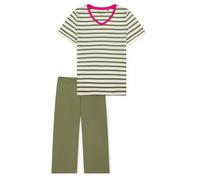 Schiesser Schlafanzug Pyjama Damen kurzarm 3/4-Hose 100% Baumwolle grün/weiß Gr. M