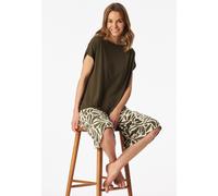 Pyjama SCHIESSER "Selected Premium", Damen, Gr. 46, 707, grün, Single Jersey, Obermaterial: 95% Modal, 5% Elasthan, bequem 3/4-Länge, U-Boot-Ausschnitt, Homewear-Sets Pyjama, U-Boot-Ausschnitt, 3/4-la
