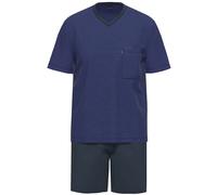Ammann Schlafanzug kurz Nightwear Herren V-Ausschnitt Brusttasche 100% Baumwolle Gr. 58 dunkelblau