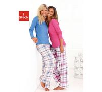 Schlafanzug ARIZONA, Damen, Gr. 48/50, bunt (blau kariert, pink kariert), Single Jersey, Obermaterial: 100% Baumwolle, kariert, unifarben, Basic, lang, Rundhals, abgerundeter Saum, Homewear-Sets Schla