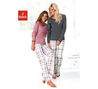 Schlafanzug ARIZONA, Damen, Gr. 56/58, lila (mauve kariert, grau kariert), Single Jersey, Obermaterial: 100% Baumwolle, kariert, unifarben, Basic, lang, Rundhals, abgerundeter Saum, Homewear-Sets Schl