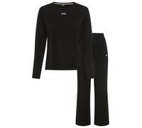 Schlafanzug BOSS, Damen, Gr. L, schwarz, Obermaterial: 95% Baumwolle, 5% Elasthan, unifarben, bequem lang, Rundhals, abgesteppte Kante, Homewear-Sets Schlafanzug, Rundhalsausschnitt, elastischer Bund,