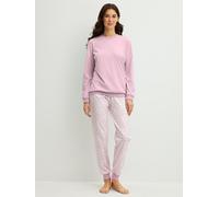 Schlafanzug CALIDA "Blooming Nights", Damen, Gr. XS (36/38), fragrant lila, Single Jersey, Obermaterial: 100% Baumwolle, bequem lang, Rundhals, angesetztes Bündchen, Homewear-Sets Schlafanzug, Rundhal