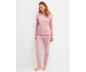 Schlafanzug CALIDA "Cotton Special", Damen, Gr. XS (36/38), lila (lilas), Single Jersey, Obermaterial: 100% Baumwolle, bequem lang, Rundhals, gerader Abschluss, Homewear-Sets Schlafanzug, Langarm, beq