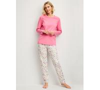 Schlafanzug CALIDA "Cotton Special", Damen, Gr. XS (36/38), sugar melon, Single Jersey, Obermaterial: 100% Baumwolle, bequem lang, Rundhals, gerader Abschluss, Homewear-Sets Schlafanzug, Langarm, bequ