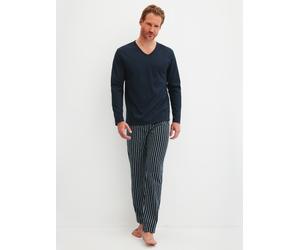 Schlafanzug CALIDA "Cotton Special", Herren, Gr. S (46/48), blau (saphir blau), Single Jersey, Obermaterial: 100% Baumwolle, bequem lang, V-Ausschnitt, gerader Abschluss, Homewear-Sets Schlafanzug, La