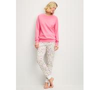 Schlafanzug CALIDA "Cotton Stripes", Damen, Gr. L (48/50), pink (sugar melon), Single Jersey, Obermaterial: 100% Baumwolle, bequem lang, Rundhals, angesetztes Bündchen, Homewear-Sets Schlafanzug, Lang
