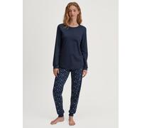 CALIDA Midnight Dreams Bündchen-Pyjama Damen, aus 100% Bio-Baumwolle, wärmende Qualität Peacoat Blue 48-50
