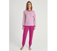 Schlafanzug CALIDA, Damen, Gr. L (48/50), pink (very berry), Single Jersey, Obermaterial: 100% Baumwolle, bequem lang, Rundhals, angesetztes Bündchen, Homewear-Sets Schlafanzug, Single-Jersey Qualität