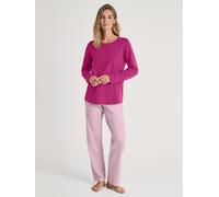 Schlafanzug CALIDA, Damen, Gr. XS (36/38), pink (very berry), Single Jersey, Obermaterial: 100% Baumwolle, bequem lang, Rundhals, Homewear-Sets Schlafanzug, Rundhalsausschnitt, langarm, Oberteil uni,
