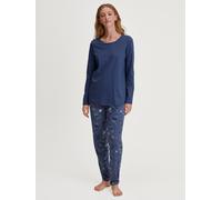 Schlafanzug CALIDA "Fruity Dreams", Damen, Gr. S (40/42), cobalt blau, Single Jersey, Obermaterial: 100% Baumwolle, lang, Rundhals, Homewear-Sets Schlafanzug, Rundhals, Langarm, Pure Cotton, weich (97