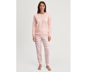 Schlafanzug CALIDA "Midnight Flowers", Damen, Gr. L (48/50), pearl blush, Interlock, Obermaterial: 100% Baumwolle, lang, Rundhals, angesetztes Bündchen, Homewear-Sets Schlafanzug, Rundhals, Langarm, w