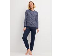 Schlafanzug CALIDA "Midnight Hearts", Damen, Gr. M (44/46), blau (peacoat blau), Interlock, Obermaterial: 100% Baumwolle, bequem lang, Rundhals, angesetztes Bündchen, Homewear-Sets Schlafanzug, mit Bü