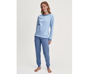 Schlafanzug CALIDA "Midnight Love", Damen, Gr. L (48/50), scandinavian, Interlock, Obermaterial: 100% Baumwolle, bequem lang, Rundhals, Homewear-Sets Schlafanzug, Langarm, Heavy-Interlock, Rundhals-Au