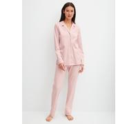 Schlafanzug CALIDA "Night Lovers", Damen, Gr. L (48/50), peach rose, Interlock, Obermaterial: 100% Baumwolle, bequem lang, V-Ausschnitt, Homewear-Sets Schlafanzug, Knopfleiste, Pure Cotton, Interlock-
