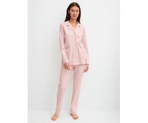 Schlafanzug CALIDA "Night Lovers", Damen, Gr. M (44/46), rosa (peach rose), Interlock, Obermaterial: 100% Baumwolle, bequem lang, V-Ausschnitt, Homewear-Sets Schlafanzug, Knopfleiste, Pure Cotton, Int