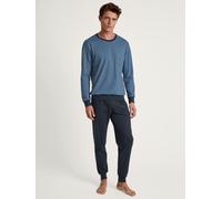 Schlafanzug CALIDA "Relax Essentials", Herren, Gr. XXL (58/60), blau (coronet blau), Interlock, Obermaterial: 100% Baumwolle, gemustert, unifarben, bequem lang, Rundhals, Homewear-Sets Schlafanzug, mi