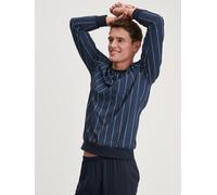 Schlafanzug CALIDA "Relax Imprint 1", Herren, Gr. L (52/54), blau (insignia blau), Obermaterial: 100% Baumwolle, gemustert, gestreift, normal, Rundhals, Rippbündchen, Homewear-Sets Schlafanzug, Baumwo