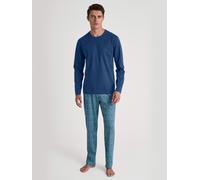 Schlafanzug CALIDA "Relax Imprint 2", Damen, Gr. L (52/54), blau (pottery blau), Single Jersey, Obermaterial: 100% Baumwolle, relaxed fit lang, Rundhals, Homewear-Sets Schlafanzug, Langarm-Shirt & Hos