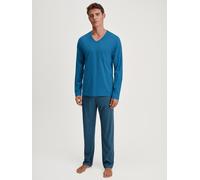 Schlafanzug CALIDA "Relax Imprint 2", Damen, Gr. L (52/54), nordic, Single Jersey, Obermaterial: 100% Baumwolle, bequem lang, V-Ausschnitt, Homewear-Sets Schlafanzug, atmungsaktiv, Cotton, leicht, wei