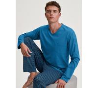 Schlafanzug CALIDA "Relax Imprint 2", Damen, Gr. M (50), blau (nordic), Single Jersey, Obermaterial: 100% Baumwolle, bequem lang, V-Ausschnitt, Homewear-Sets Schlafanzug, atmungsaktiv, Cotton, leicht,