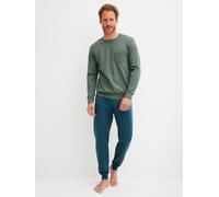 Schlafanzug CALIDA "Relax Imprint 2", Herren, Gr. M (50), laurel grün, Single Jersey, Obermaterial: 100% Baumwolle, bequem lang, Rundhals, angesetztes Bündchen, Homewear-Sets Schlafanzug, aus weicher 
