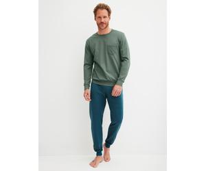 Schlafanzug CALIDA "Relax Imprint 2", Herren, Gr. XL (56), laurel grün, Single Jersey, Obermaterial: 100% Baumwolle, bequem lang, Rundhals, angesetztes Bündchen, Homewear-Sets Schlafanzug, aus weicher
