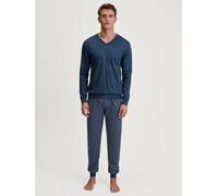 Schlafanzug CALIDA "Relax Streamline 1", Herren, Gr. S (46/48), blau (glacier lake), Interlock, Obermaterial: 100% Baumwolle, bequem lang, V-Ausschnitt, angesetztes Bündchen, Homewear-Sets Schlafanzug