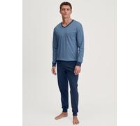 Schlafanzug CALIDA "Relax Streamline 2", Herren, Gr. S (46/48), blau (insignia blau), Interlock, Obermaterial: 100% Baumwolle, bequem lang, V-Ausschnitt, angesetztes Bündchen, Homewear-Sets Schlafanzu