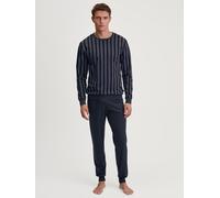 Schlafanzug CALIDA "Relax Streamline 4", Herren, Gr. XXL (58/60), schwarz sapphire, Single Jersey, Obermaterial: 100% Baumwolle, lang, Rundhals, Homewear-Sets Schlafanzug (40970869-XXL) schwarz sapphi