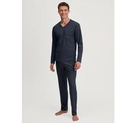 Schlafanzug CALIDA "Relax Streamline", Herren, Gr. L (52/54), blau (saphir blau), Interlock, Obermaterial: 100% Baumwolle, normal lang, V-Ausschnitt, Homewear-Sets Schlafanzug, mit aufgesetzter Brustt