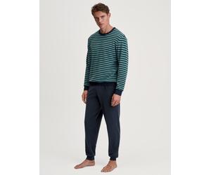 Schlafanzug CALIDA "Relax Terry", Herren, Gr. XXL (58/60), schwarz sapphire, Obermaterial: 85% Baumwolle, 13% Polyester, 2% Elasthan (LYCRA), lässig geschnitten lang, Rundhals, angesetztes Bündchen, H