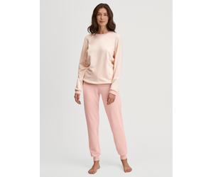Schlafanzug CALIDA "Soft Dreams", Damen, Gr. M (44/46), rosa (pearl blush), Frottee, Obermaterial: 85% Baumwolle, 13% Polyester, 2% Elasthan, bequem lang, Rundhals, angesetztes Bündchen, Homewear-Sets