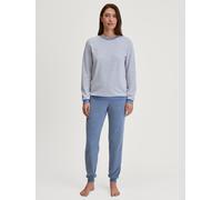 Schlafanzug CALIDA "Soft Dreams", Damen, Gr. S (40/42), blau (scandinavian), Frottee, Obermaterial: 85% Baumwolle, 13% Polyester, 2% Elasthan, bequem lang, Rundhals, angesetztes Bündchen, Homewear-Set