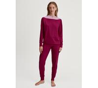 Schlafanzug CALIDA "Soulmate", Damen, Gr. L (48/50), pink (dahlia pink), Interlock, Obermaterial: 100% Baumwolle, casual, comfort fit lang, hoch geschlossener Ausschnitt, Langarm angesetztes Bündchen,