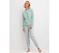 Schlafanzug CALIDA "Sweet Dreams", Damen, Gr. M (44/46), light aqua, Interlock, Obermaterial: 100% Baumwolle, bequem lang, Rundhals, angesetztes Bündchen, Homewear-Sets Schlafanzug, Langarm, Rundhals,