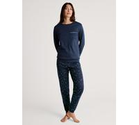 CALIDA Sweet Dreams Bündchen-Pyjama Damen, aus 100% Baumwolle, Hose mit stoffbezogenem Gummibund