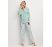 Schlafanzug CALIDA "Sweet Dreams", Damen, Gr. S (40/42), grün (light aqua), Interlock, Obermaterial: 100% Baumwolle, bequem lang, Rundhals, Homewear-Sets Schlafanzug, lockere Passform, Rundhals, Inter