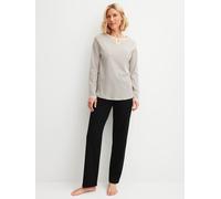 Schlafanzug CALIDA "Sweet Dreams", Damen, Gr. XL (52/54), schwarz (charm cream), Interlock, Obermaterial: 100% Baumwolle, bequem lang, Rundhals, Homewear-Sets Schlafanzug, lockere Passform, Rundhals, 