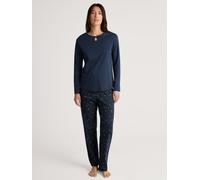 Schlafanzug CALIDA "Sweet Dreams", Damen, Gr. XS (36/38), blau (peacoat blau), Interlock, Obermaterial: 100% Baumwolle, gemustert, bequem lang, Rundhals, Homewear-Sets Schlafanzug, lockere Passform, R