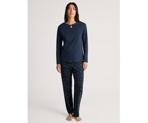 Schlafanzug CALIDA "Sweet Dreams", Damen, Gr. XS (36/38), blau (peacoat blau), Interlock, Obermaterial: 100% Baumwolle, gemustert, bequem lang, Rundhals, Homewear-Sets Schlafanzug, lockere Passform, R