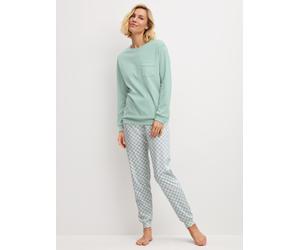 Schlafanzug CALIDA "Sweet Dreams", Damen, Gr. XS (36/38), light aqua, Interlock, Obermaterial: 100% Baumwolle, bequem lang, Rundhals, angesetztes Bündchen, Homewear-Sets Schlafanzug, Langarm, Rundhals