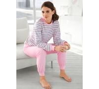 Schlafanzug, Damen, Gr. 48/50, rosa (rosé, geringelt), Oberteil: 55% BW, 45% Polyester% 2 Teile mit untersch. Material, 80% Baumwolle, 20% Polyester, Homewear-Sets Schlafanzug (821373-48) rosé, gering