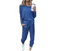 Schlafanzug Damen Lang Baumwolle Locker, Zweiteiliger Lässig Weich Langarm Oberteile Freizeitanzug Pyjama Set Pjs Sets Pyjamahose Winter Loungewear Homewear Elastischer Bund Soft Schlafanzug-Set