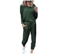 Schlafanzug Damen Lang Baumwolle Locker, Zweiteiliger Lässig Weich Langarm Oberteile Freizeitanzug Pyjama Set Pjs Sets Pyjamahose Winter Loungewear Homewear Elastischer Bund Soft Schlafanzug-Set