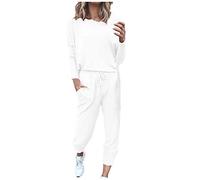 Schlafanzug Damen Lang Baumwolle Locker, Zweiteiliger Lässig Weich Langarm Oberteile Freizeitanzug Pyjama Set Pjs Sets Pyjamahose Winter Loungewear Homewear Elastischer Bund Soft Schlafanzug-Set