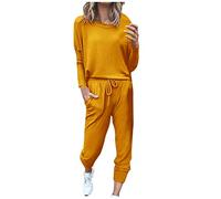 Schlafanzug Damen Lang Baumwolle Locker, Zweiteiliger Lässig Weich Langarm Oberteile Freizeitanzug Pyjama Set Pjs Sets Pyjamahose Winter Loungewear Homewear Elastischer Bund Soft Schlafanzug-Set
