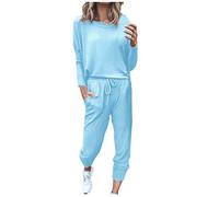 Schlafanzug Damen Lang Baumwolle Locker, Zweiteiliger Lässig Weich Langarm Oberteile Freizeitanzug Pyjama Set Pjs Sets Pyjamahose Winter Loungewear Homewear Elastischer Bund Soft Schlafanzug-Set